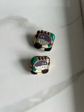Stylized Colorblock Enamel Clip-On Earrings - Green, Purple, Black